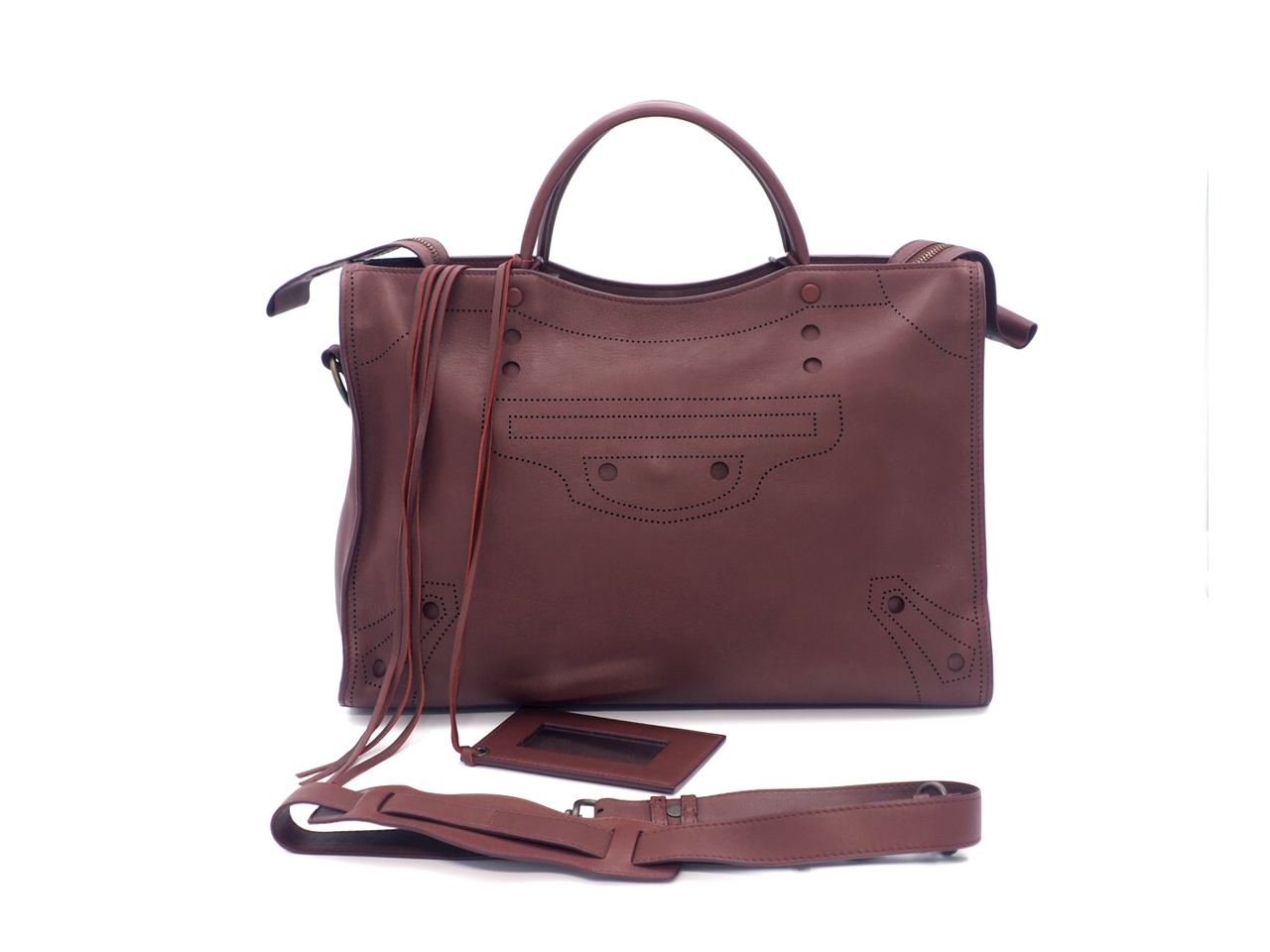 Balenciaga 443514 Maroon/ burgundy Blackout City DRU1T Calfskin 2-Way Bag - Image 4
