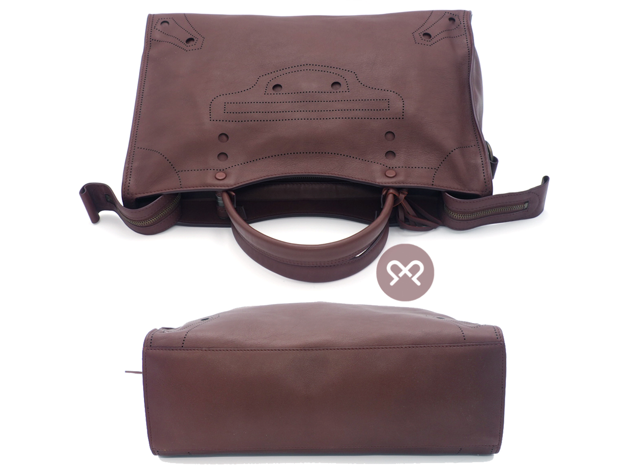 Balenciaga 443514 Maroon/ burgundy Blackout City DRU1T Calfskin 2-Way Bag - Image 10