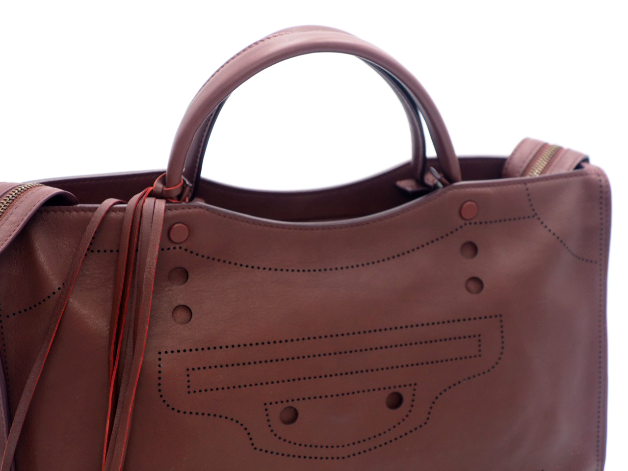 Balenciaga 443514 Maroon/ burgundy Blackout City DRU1T Calfskin 2-Way Bag - Image 8