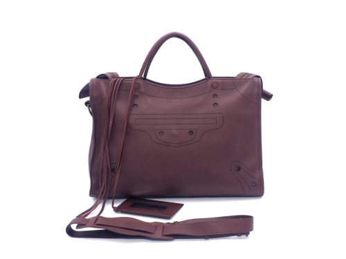 Balenciaga 443514 Maroon/ burgundy Blackout City DRU1T Calfskin 2-Way Bag