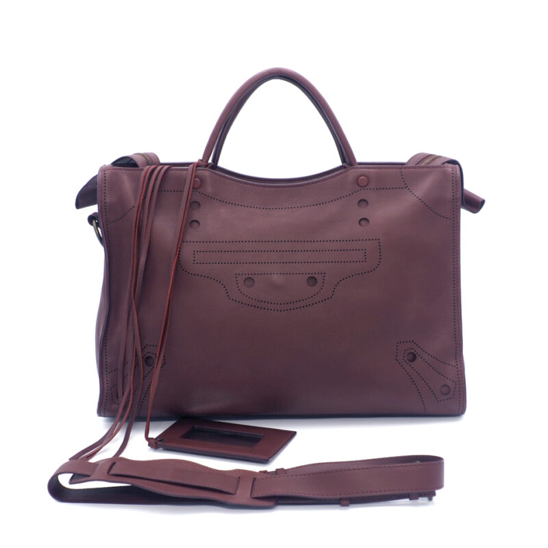 Balenciaga 443514 Maroon/ burgundy Blackout City DRU1T Calfskin 2-Way Bag