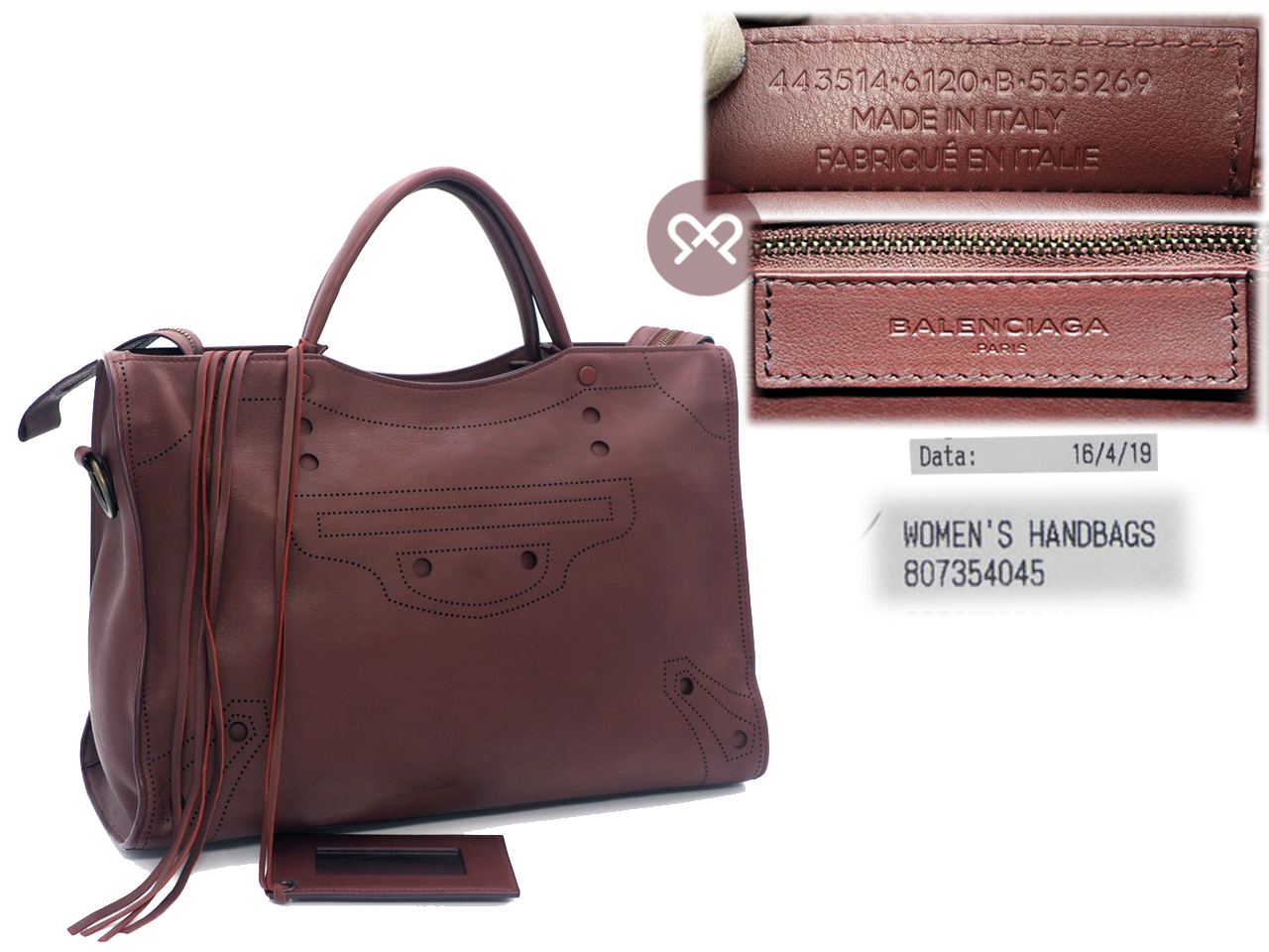 Balenciaga 443514 Maroon/ burgundy Blackout City DRU1T Calfskin 2-Way Bag - Image 2