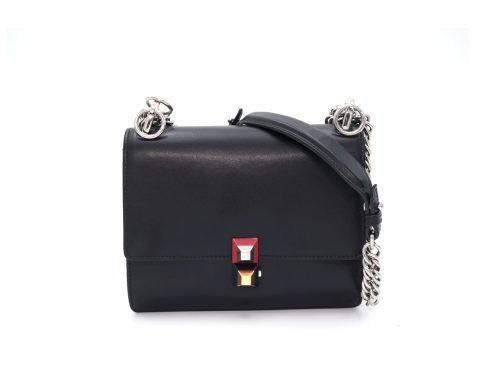Fendi 8M0381 Black Calf Small Kan I Studs Push Lock Closure Flap Shoulder bag