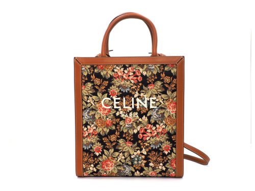 Celine Small Vertical Cabas in Floral Jacquard and Calfskin Tote/ 2-way Bag/ Work bag
