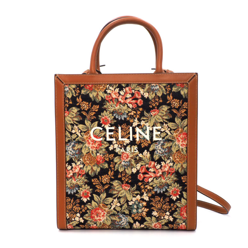Celine Small Vertical Cabas in Floral Jacquard and Calfskin Tote/ 2-way Bag/ Work bag