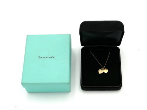 Tiffany & Co. RG750 4.24g Return to Tiffany Rose Gold Mini Double Diamond Heart Tag Necklace