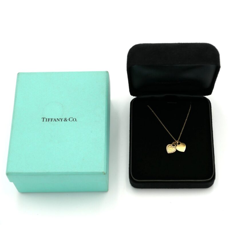 Tiffany & Co. RG750 4.24g Return to Tiffany Rose Gold Mini Double Diamond Heart Tag Necklace