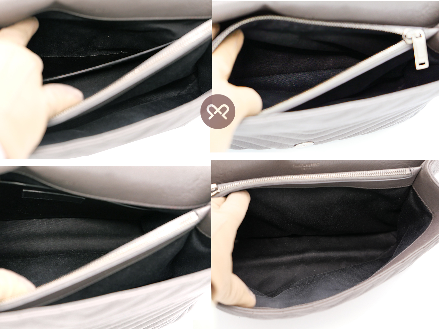 YSL/ Saint Laurent 487212 College Large Dark Grey Quilted Textured-Leather Top Handle Shoulder Bag - Image 7