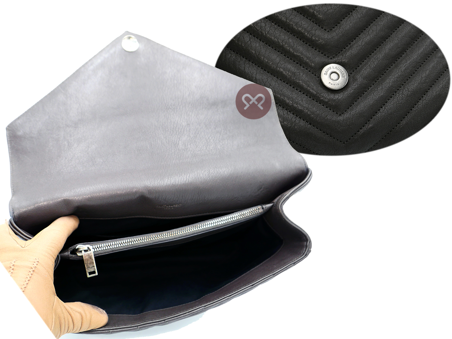 YSL/ Saint Laurent 487212 College Large Dark Grey Quilted Textured-Leather Top Handle Shoulder Bag - Image 8