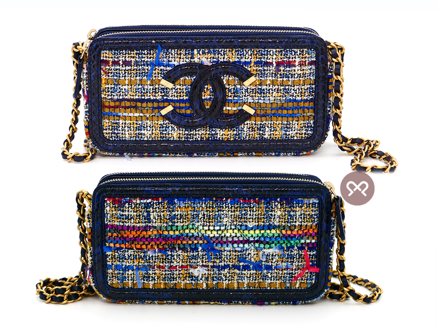CHANEL 25759388 Multicolor Tweed/ Blue Python Leather Trim Zip-Top Wallet on Chain Shoulder bag - Image 3