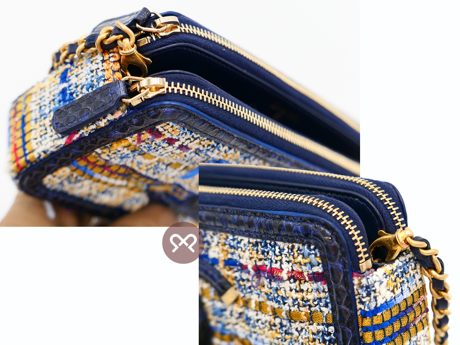 CHANEL 25759388 Multicolor Tweed/ Blue Python Leather Trim Zip-Top Wallet on Chain Shoulder bag - Image 7