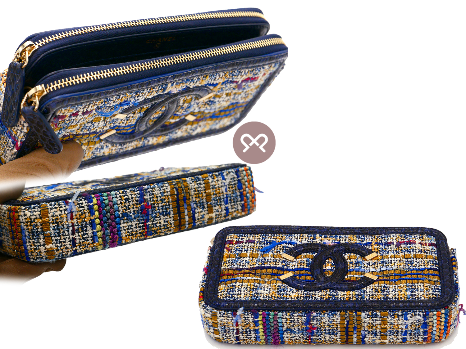 CHANEL 25759388 Multicolor Tweed/ Blue Python Leather Trim Zip-Top Wallet on Chain Shoulder bag - Image 6