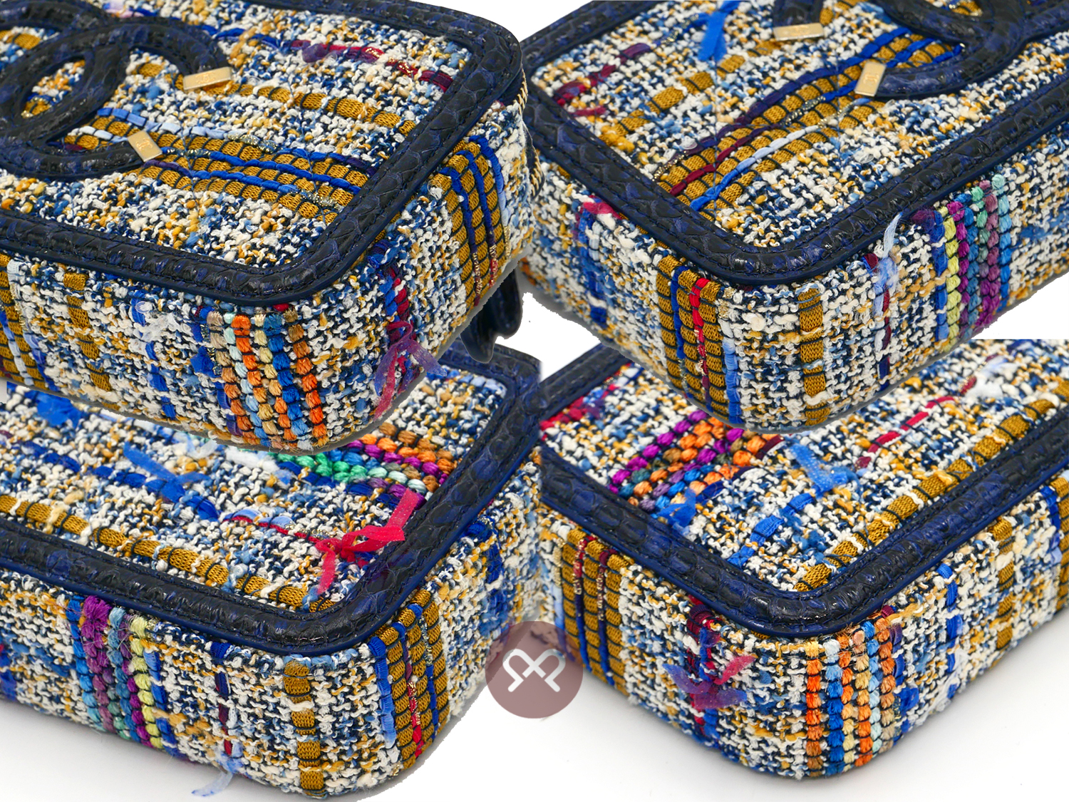 CHANEL 25759388 Multicolor Tweed/ Blue Python Leather Trim Zip-Top Wallet on Chain Shoulder bag - Image 8