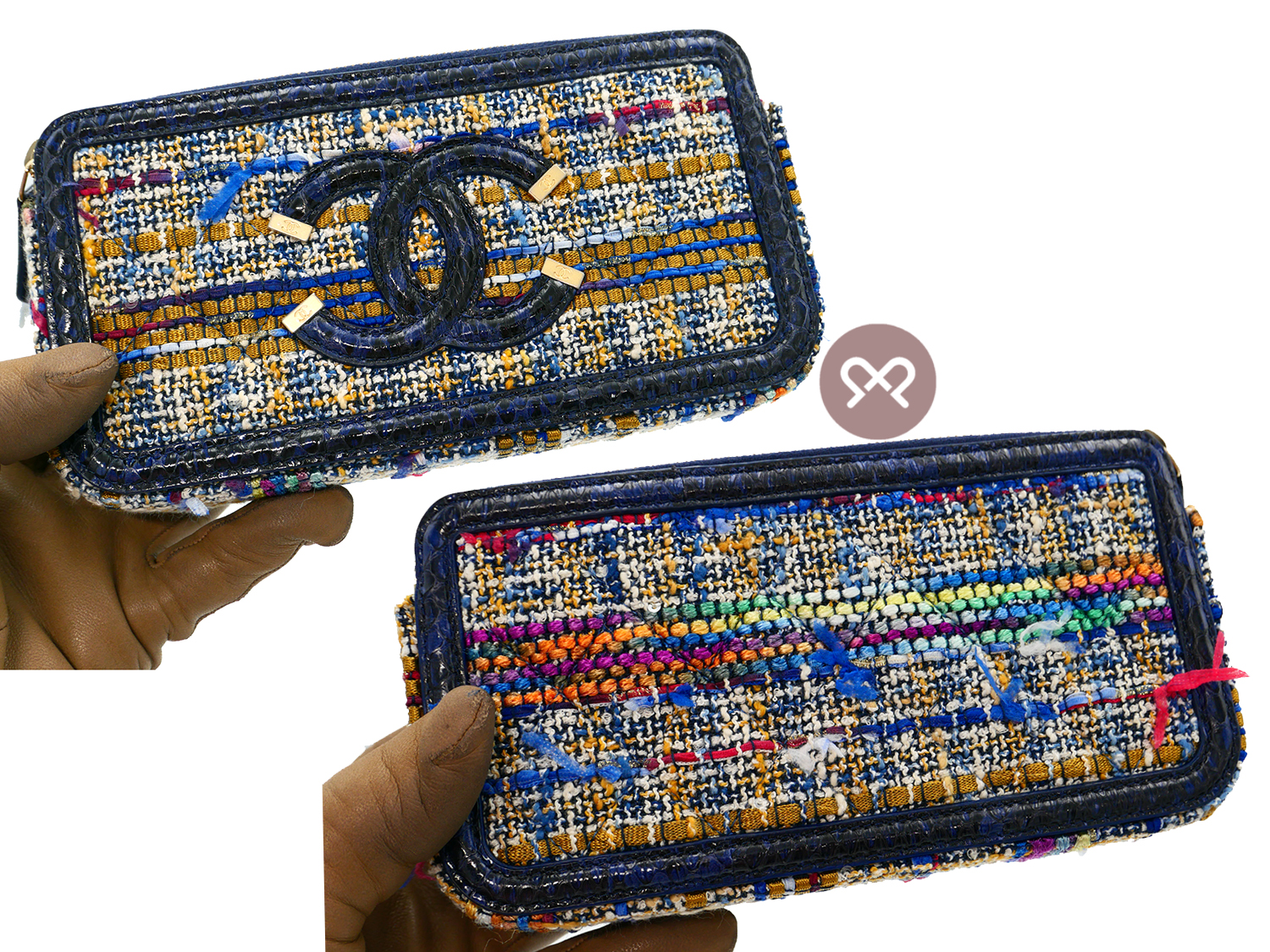 CHANEL 25759388 Multicolor Tweed/ Blue Python Leather Trim Zip-Top Wallet on Chain Shoulder bag - Image 5