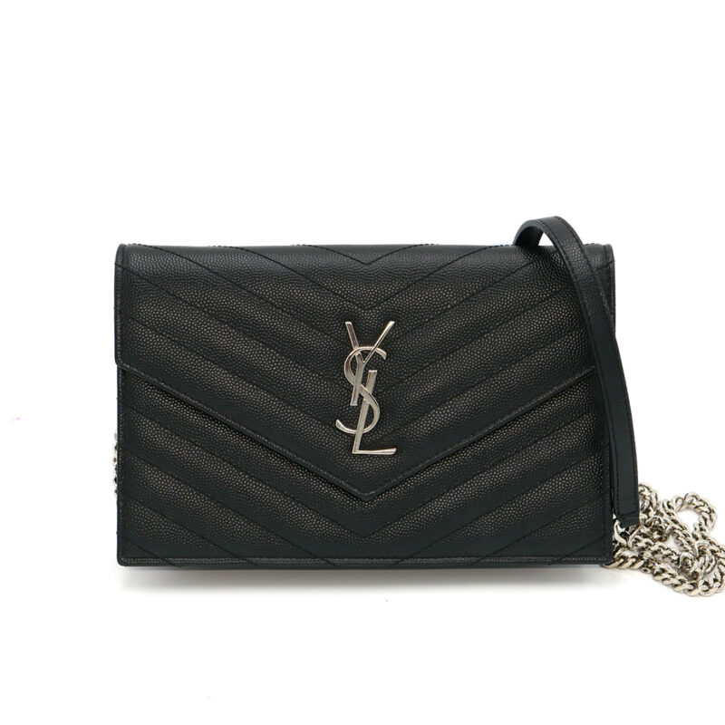 Yves Saint Laurent/ YSL 393593 Black Leather Envelope Chain Wallet Clutch/ Shoulder/ Sling Bag
