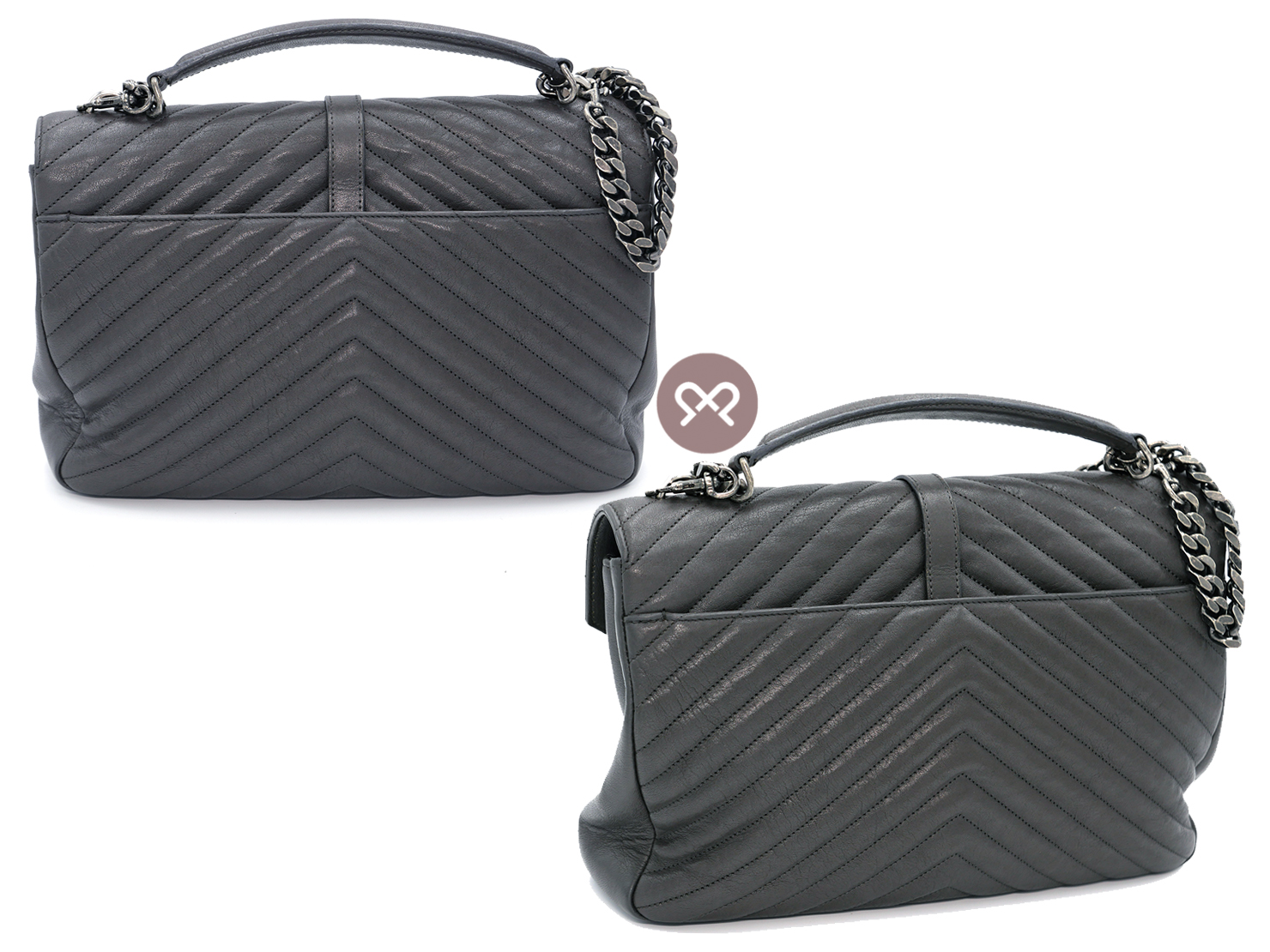YSL/ Saint Laurent 487212 College Large Dark Grey Quilted Textured-Leather Top Handle Shoulder Bag - Image 3