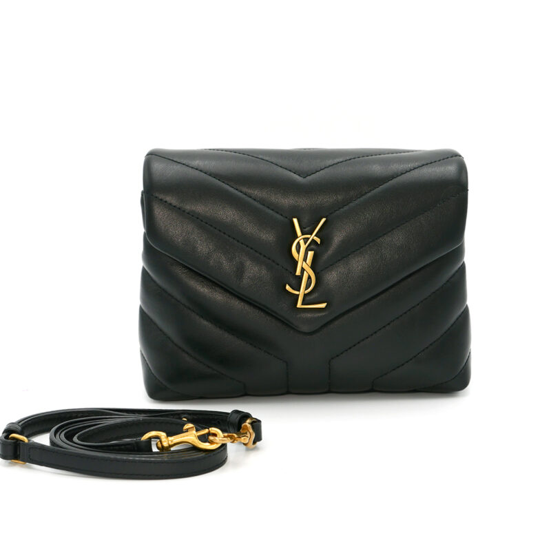 YSL Saint Laurent 467072 Black Monogram Toy Loulou Small in Matelasse Y Leather Chain Gold Hardware