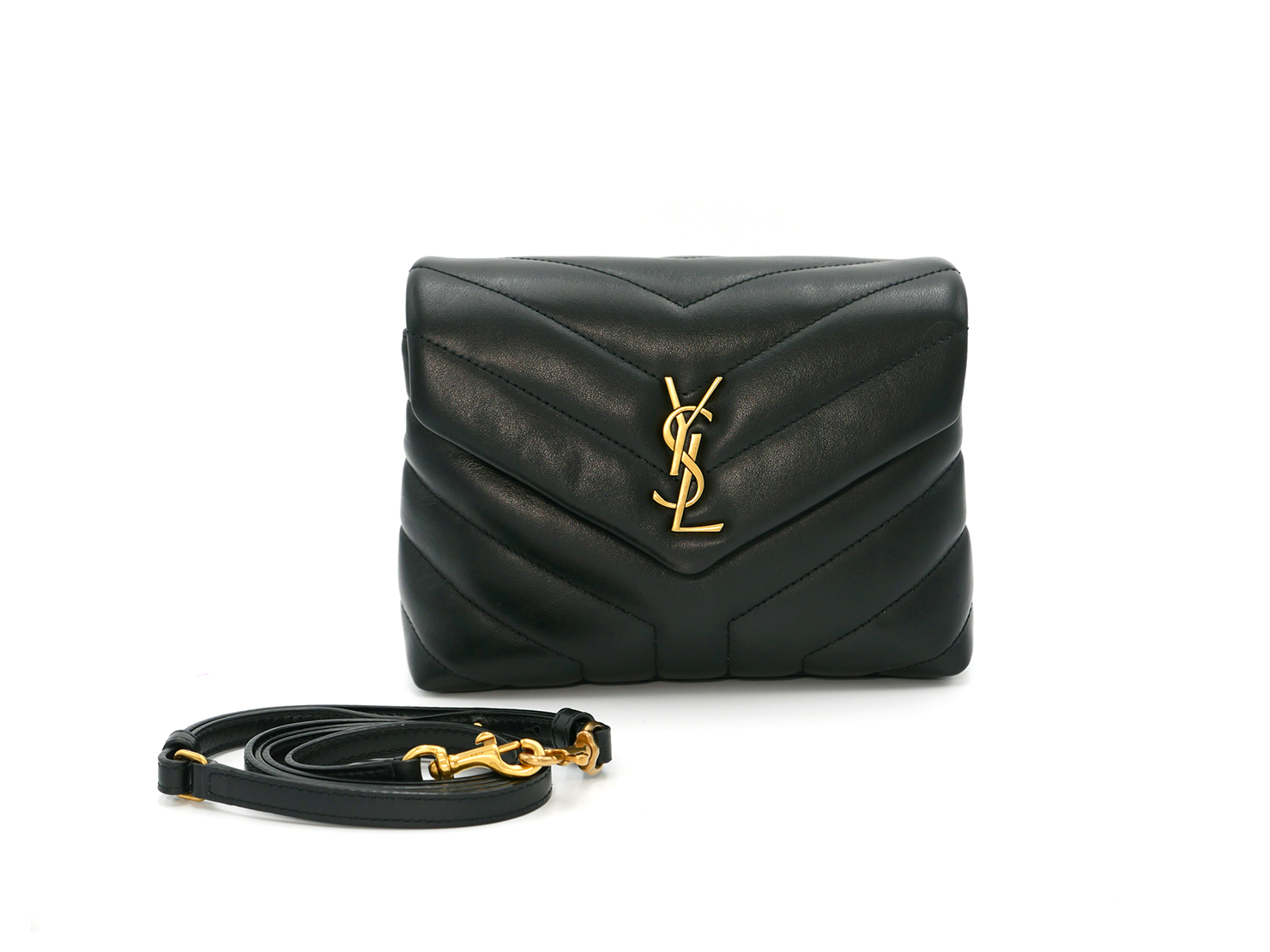 YSL Saint Laurent 467072 Black Monogram Toy Loulou Small in Matelasse Y Leather Chain Gold Hardware