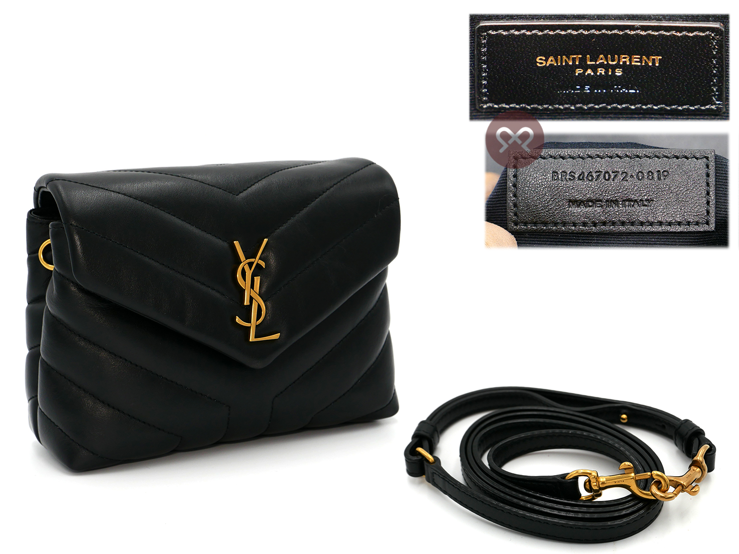 YSL Saint Laurent 467072 Black Monogram Toy Loulou Small in Matelasse Y Leather Chain Gold Hardware - Image 5
