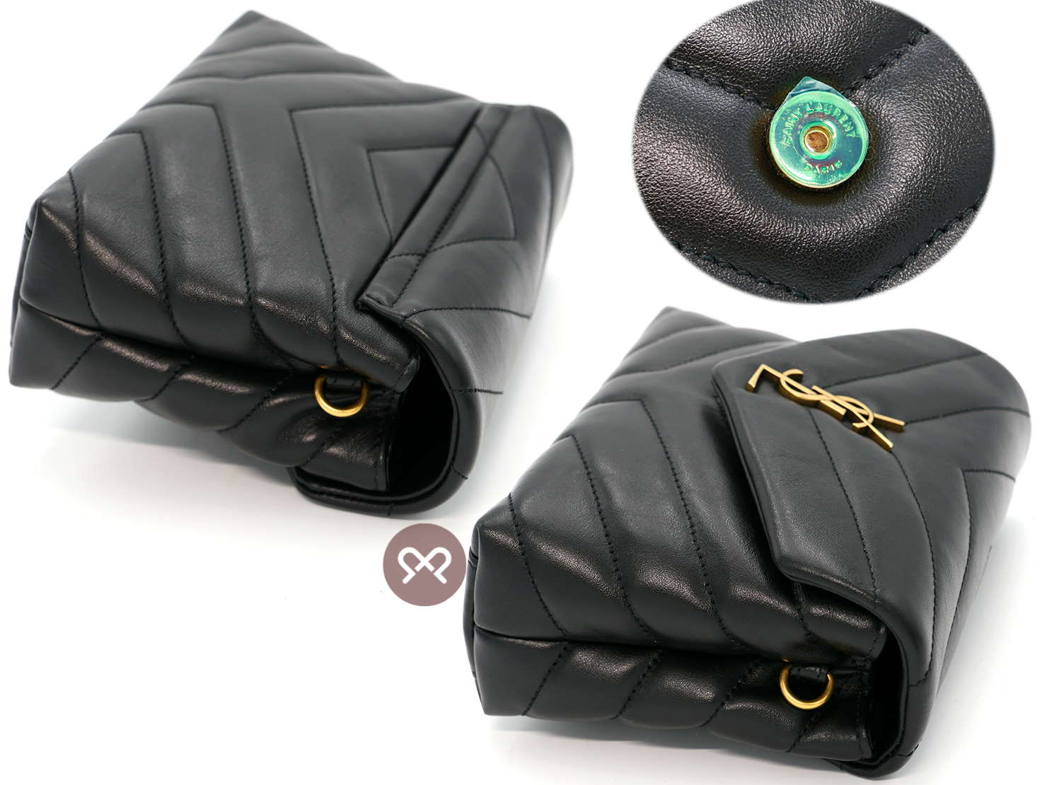 YSL Saint Laurent 467072 Black Monogram Toy Loulou Small in Matelasse Y Leather Chain Gold Hardware - Image 9