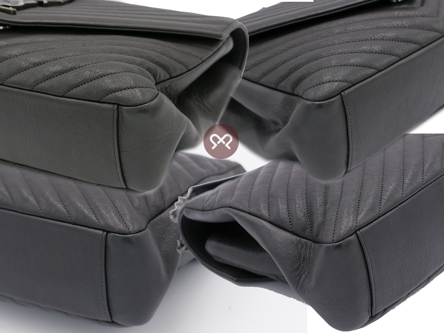 YSL/ Saint Laurent 487212 College Large Dark Grey Quilted Textured-Leather Top Handle Shoulder Bag - Image 6