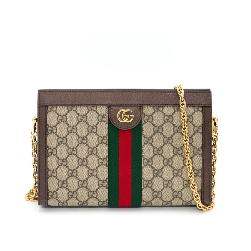 Gucci 503877 Brown Web Ophidia GG Supreme Chain Shoulder Bag