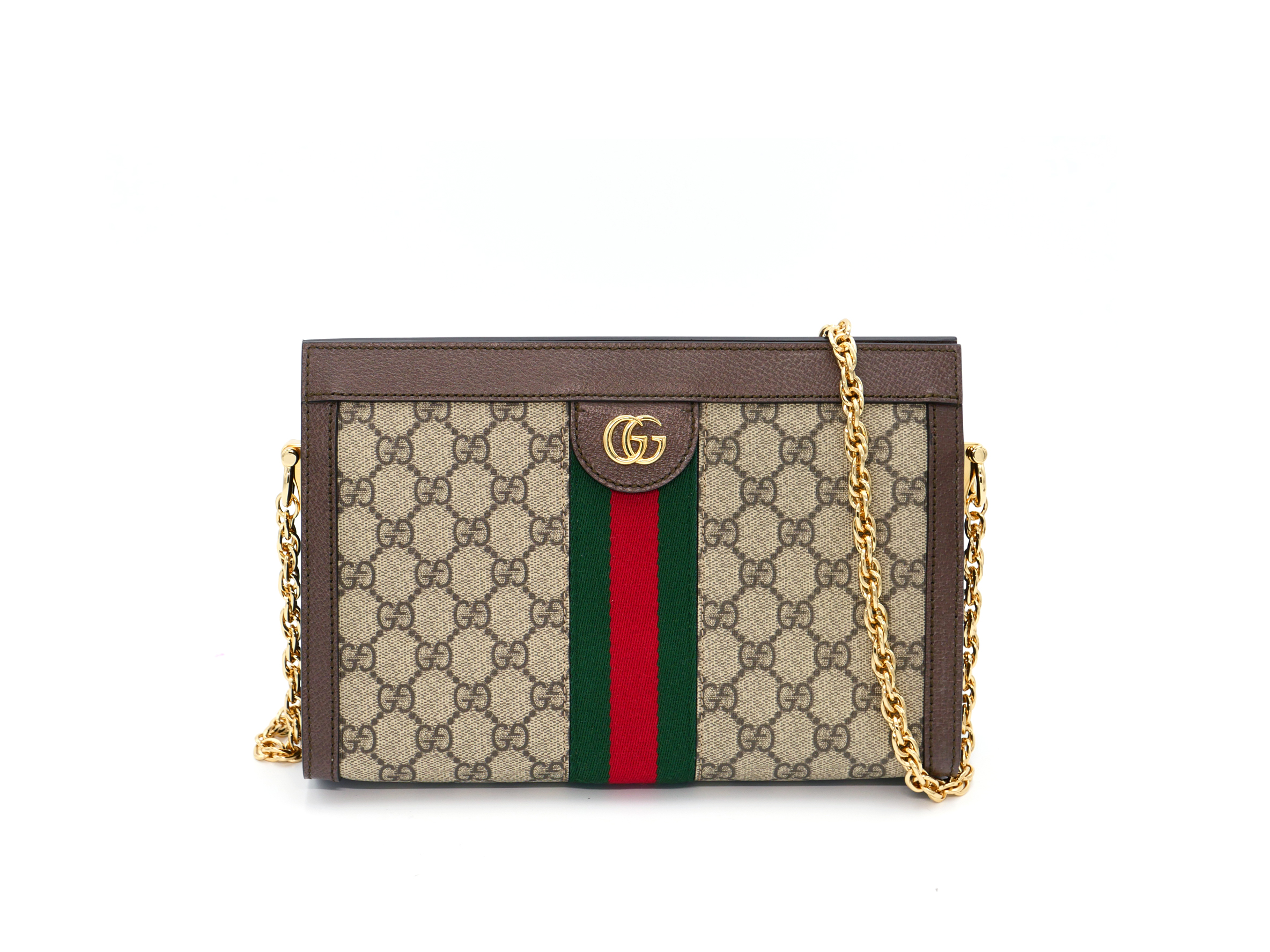 Gucci 503877 Brown Web Ophidia GG Supreme Chain Shoulder Bag