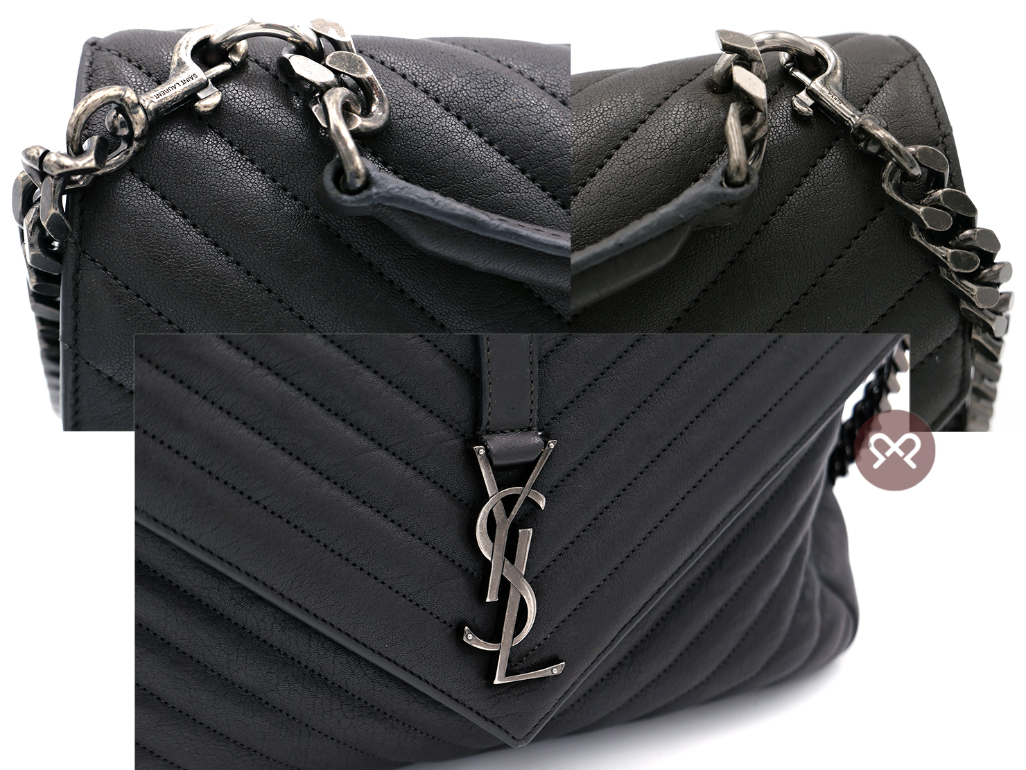 YSL/ Saint Laurent 487212 College Large Dark Grey Quilted Textured-Leather Top Handle Shoulder Bag - Image 5