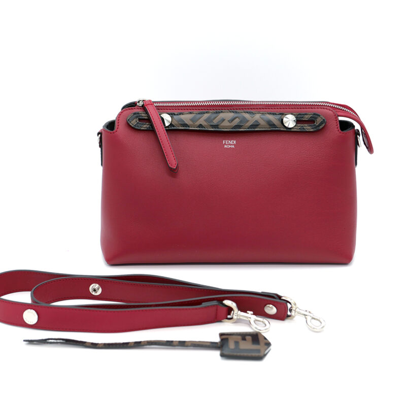 Fendi 8BL1245 By The Way Regular Zucca FF/ Red Leather Medium Boston Bag with Strap