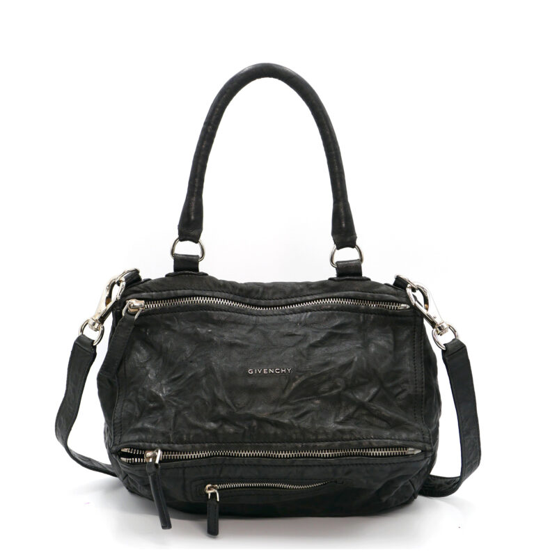 Givenchy Black Wrinkled Sheepskin Pandora Medium Cross-Body Bag in Aged Leather