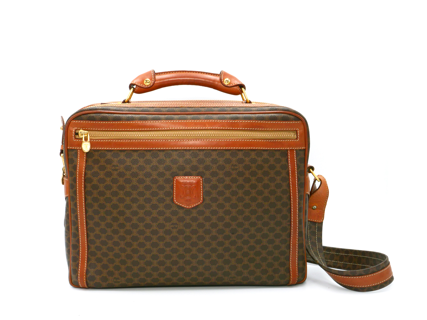 Celine M09 Classic Logo Print Brown Mcadam Business Briefcase/ Luggage 2-way Bag