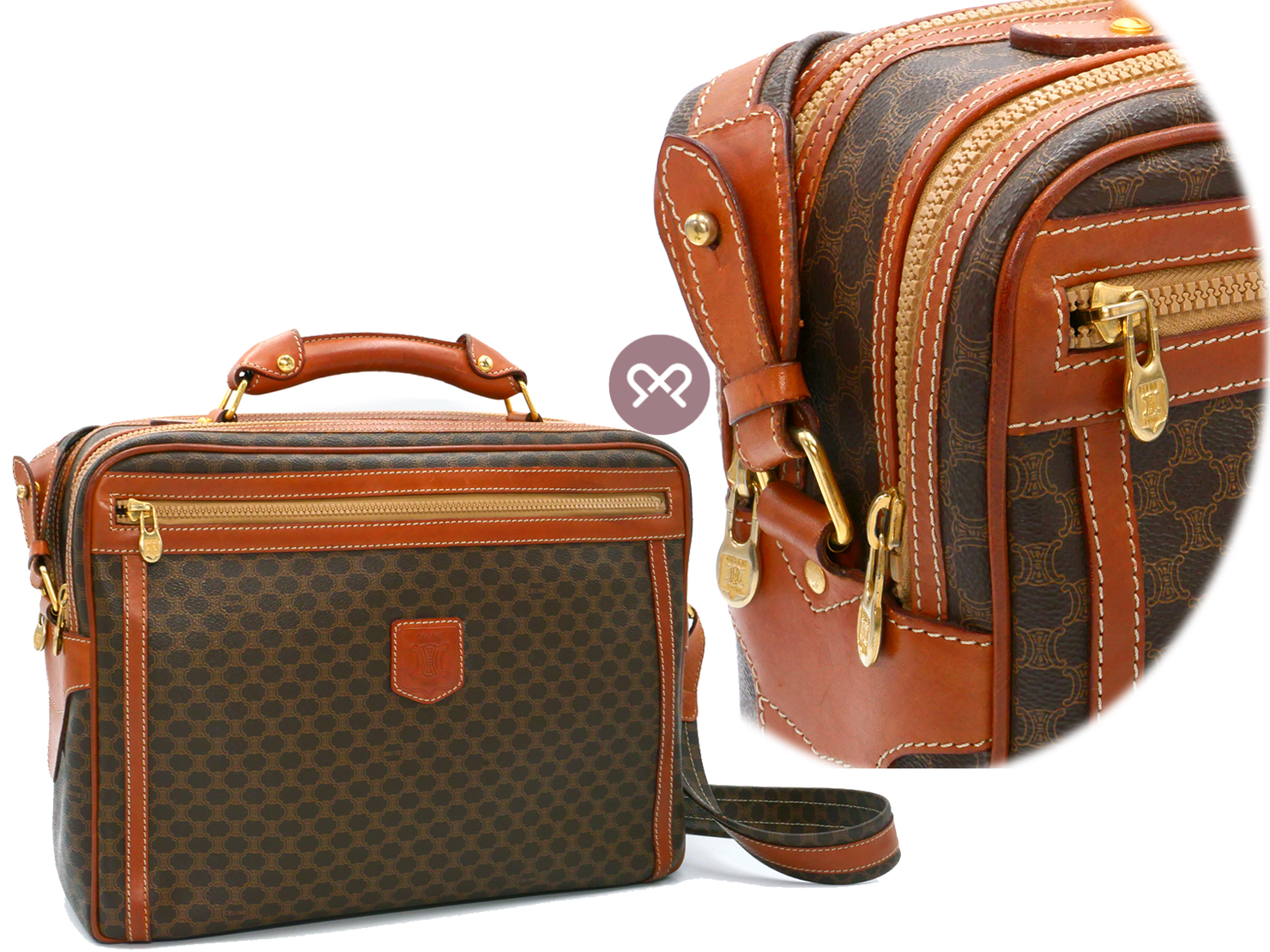 Celine M09 Classic Logo Print Brown Mcadam Business Briefcase/ Luggage 2-way Bag - Image 2