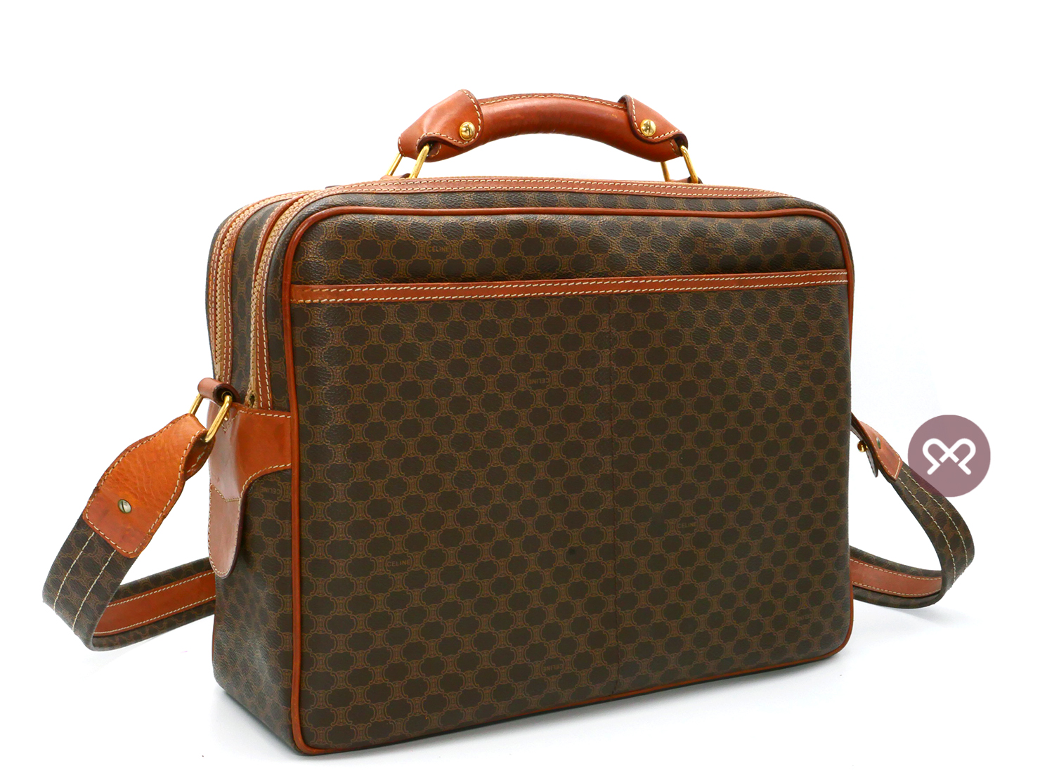 Celine M09 Classic Logo Print Brown Mcadam Business Briefcase/ Luggage 2-way Bag - Image 4