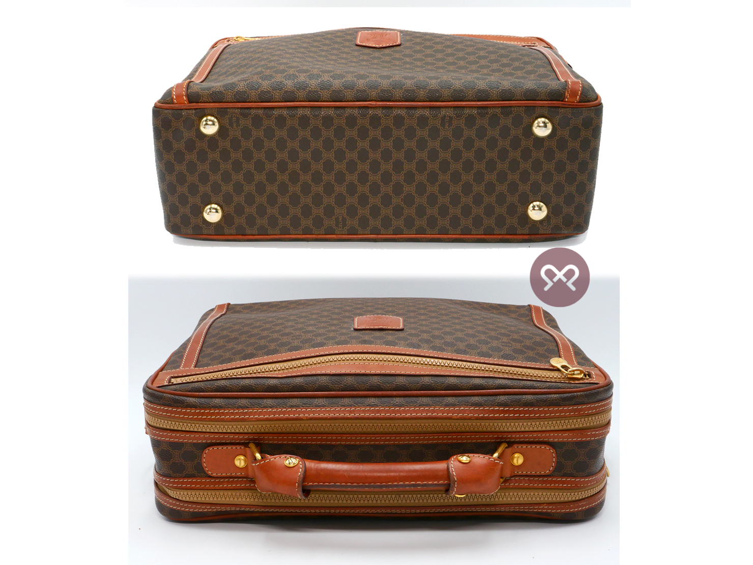 Celine M09 Classic Logo Print Brown Mcadam Business Briefcase/ Luggage 2-way Bag - Image 3