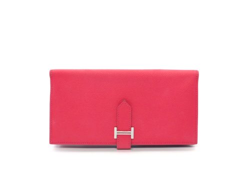 Hermes Long Bearnt Wallet Pink Epsom Soufflet T Stamp Palladium Hardware