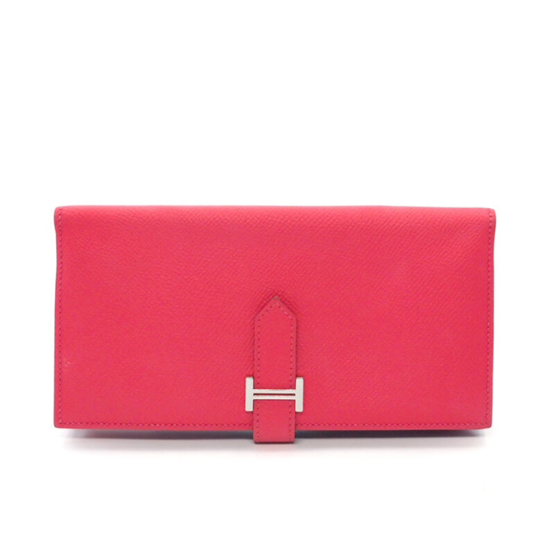 Hermes Long Bearnt Wallet Pink Epsom Soufflet T Stamp Palladium Hardware