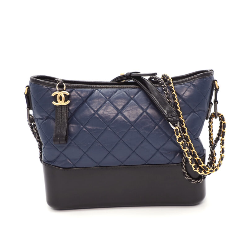CHANEL 25326959 Blue/ Black Quilted Leather Gabrielle Medium 28cm Hobo Shoulder bag