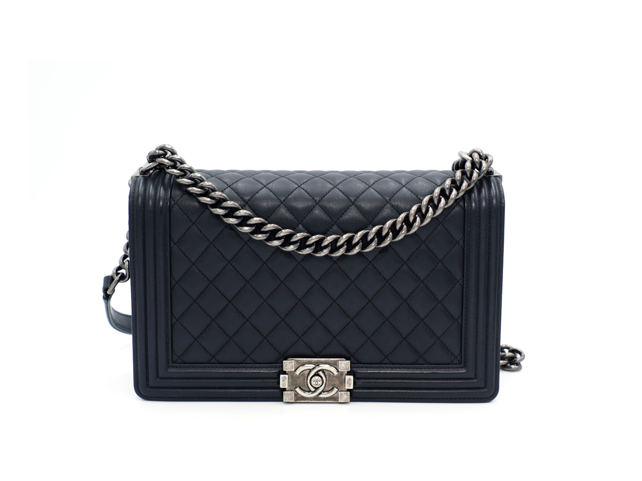 Chanel 20418282 Black Lambskin New Medium/ Large Boy 28cm A92193Y Antique Ruthenium Hardware
