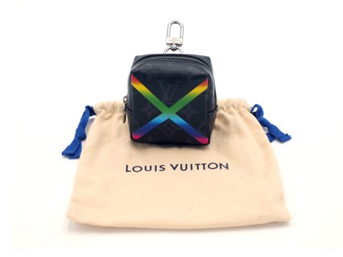 Louis Vuitton MP2467 Monogram Shiny Rainbow Square Pouch Bag Charm/ Key Ring Pouch Silver Hardware- CX0169