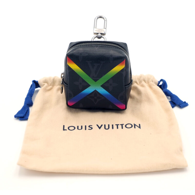 Louis Vuitton MP2467 Monogram Shiny Rainbow Square Pouch Bag Charm/ Key Ring Pouch Silver Hardware- CX0169