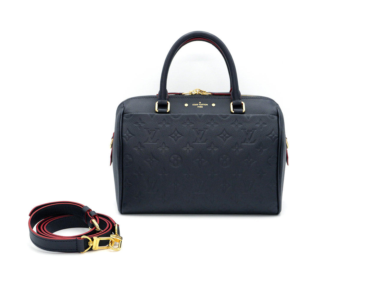 Louis Vuitton M20754 Speedy Bandoulière 25 in Monogram Empreinte Infini (Dark Blue/ Red)- DU1128