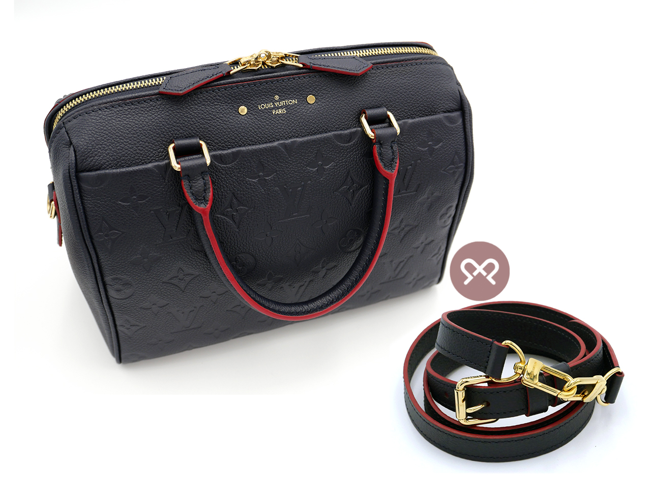 Louis Vuitton M20754 Speedy Bandoulière 25 in Monogram Empreinte Infini (Dark Blue/ Red)- DU1128 - Image 2