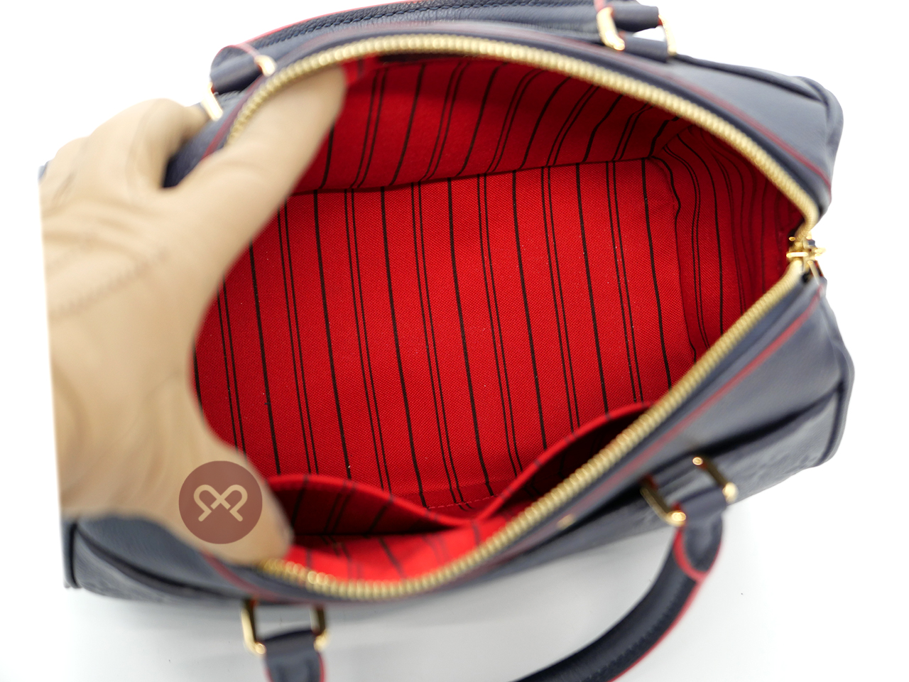 Louis Vuitton M20754 Speedy Bandoulière 25 in Monogram Empreinte Infini (Dark Blue/ Red)- DU1128 - Image 9