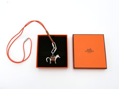 Hermes Orange Curiosite Horse Set Pendent Necklace