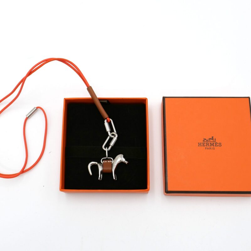 Hermes Orange Curiosite Horse Set Pendent Necklace