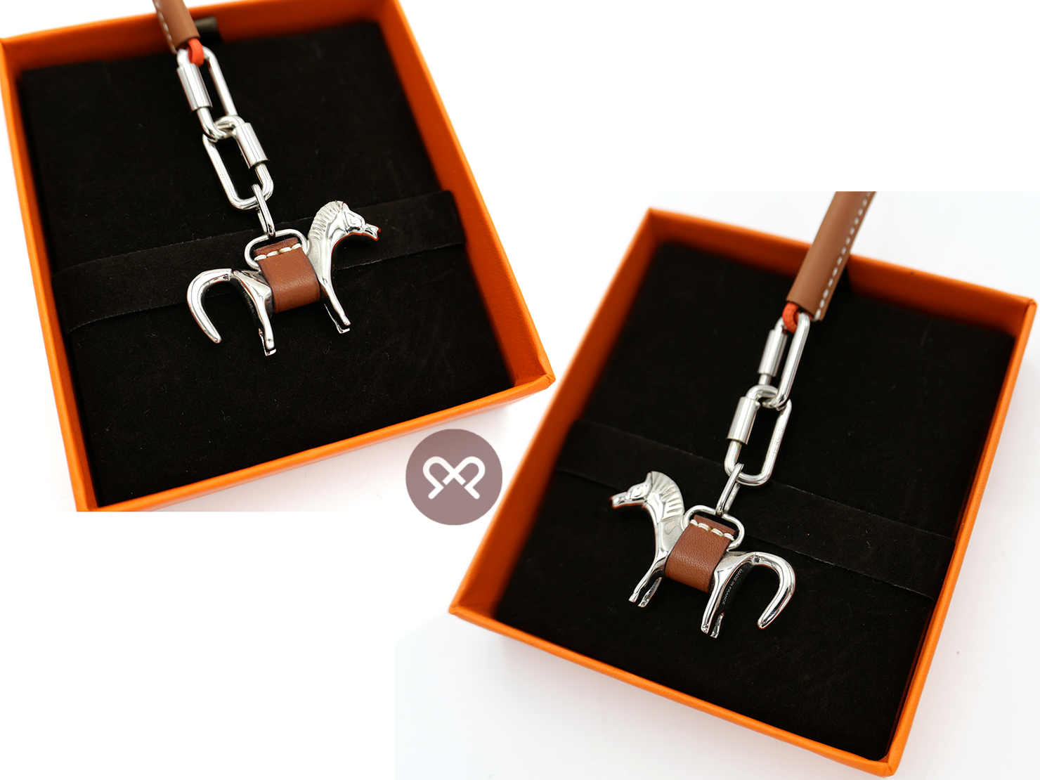 Hermes Orange Curiosite Horse Set Pendent Necklace - Image 3