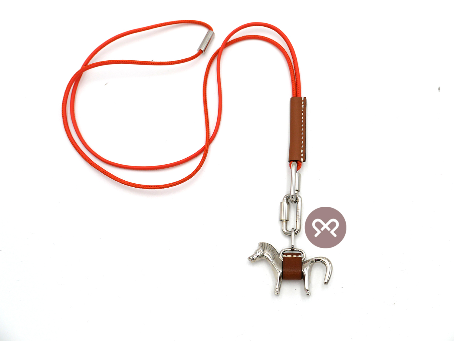 Hermes Orange Curiosite Horse Set Pendent Necklace - Image 2