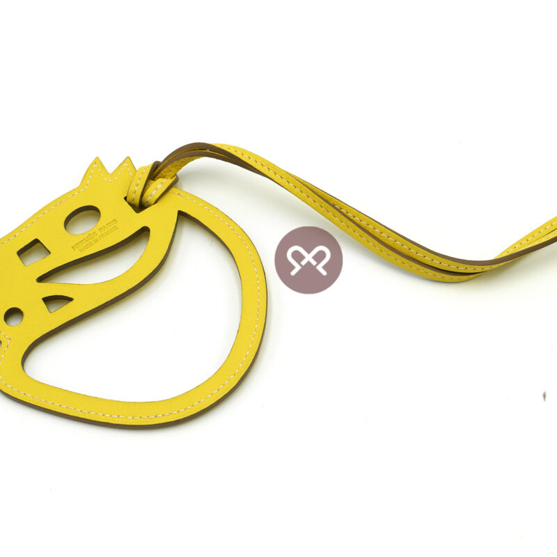 Hermes Yellow Lime Leather Cheva Paddock Samarcande Horse Head Bag Charm Accessories