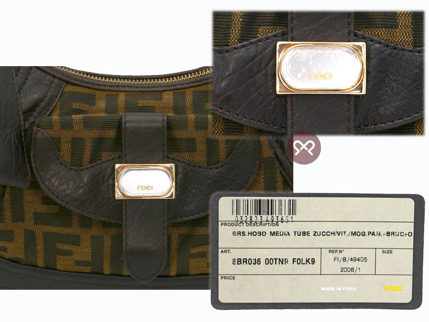 Fendi 8BR036 Zucca FF Monogram Canvas Media Tube Hobo Bag - Image 6