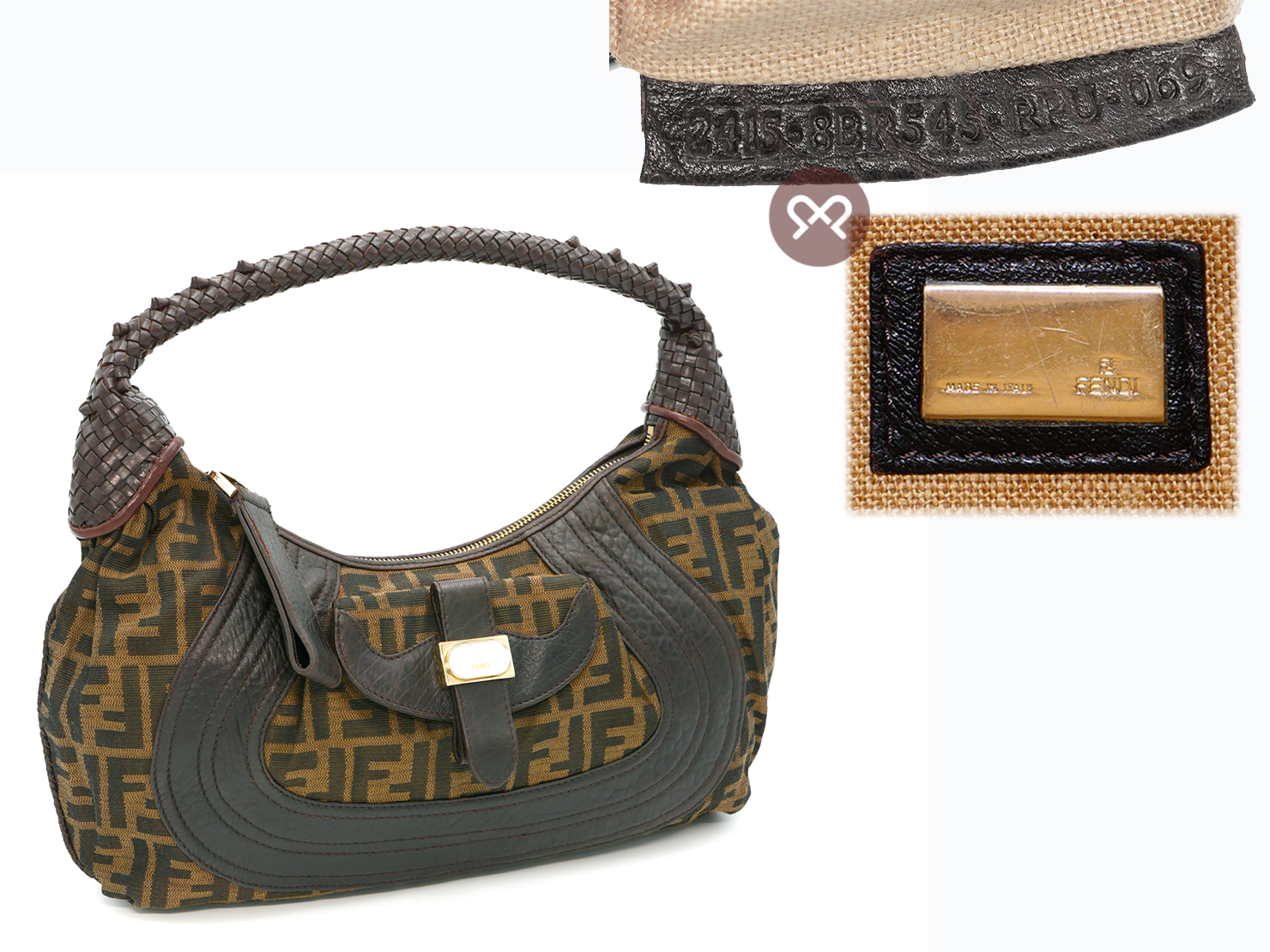 Fendi 8BR036 Zucca FF Monogram Canvas Media Tube Hobo Bag - Image 2